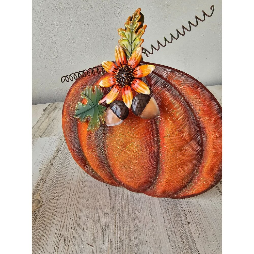 Metal pumpkin jack-o'-lantern fall decor Halloween acorn leaf‎ glitter sparkle